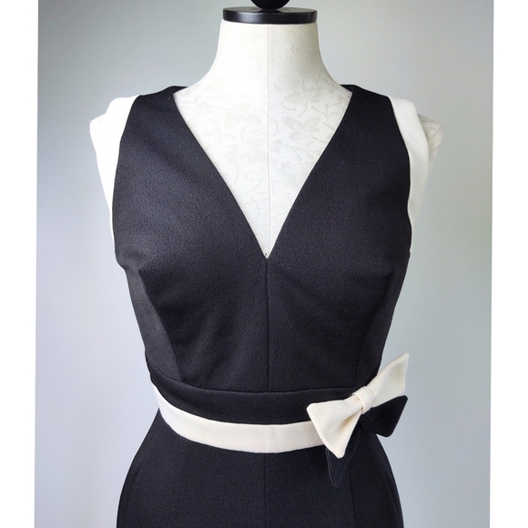 Vintage 60's / 70's Jumpsuit Black & White Bow Tie Detail Zip Back - Picture 4 of 9